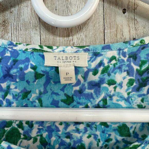 Talbots Tank Top Womens P Blue Green Floral Round Neck‎ Lightweight Cottagecore - Picture 4 of 5
